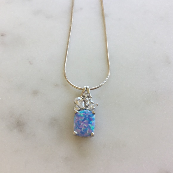 Sterling Blue Lavender Lab Opal Necklace - Picture 7 of 16